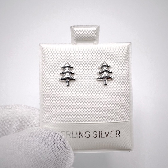 .925 Sterling Silver Christmas Tree Stud Earrings - Picture 5 of 13